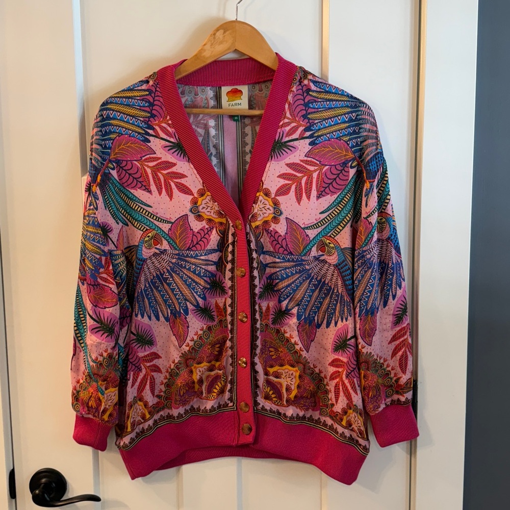FARM Rio macaw scarf cardigan NWOT - Picture 4 of 10